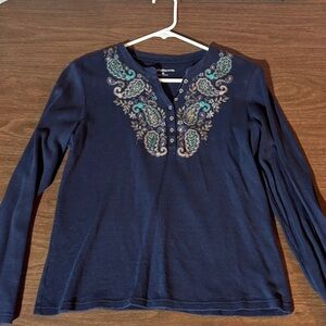 Croft & Barrow Navy Long Sleeve Top with Embroidery